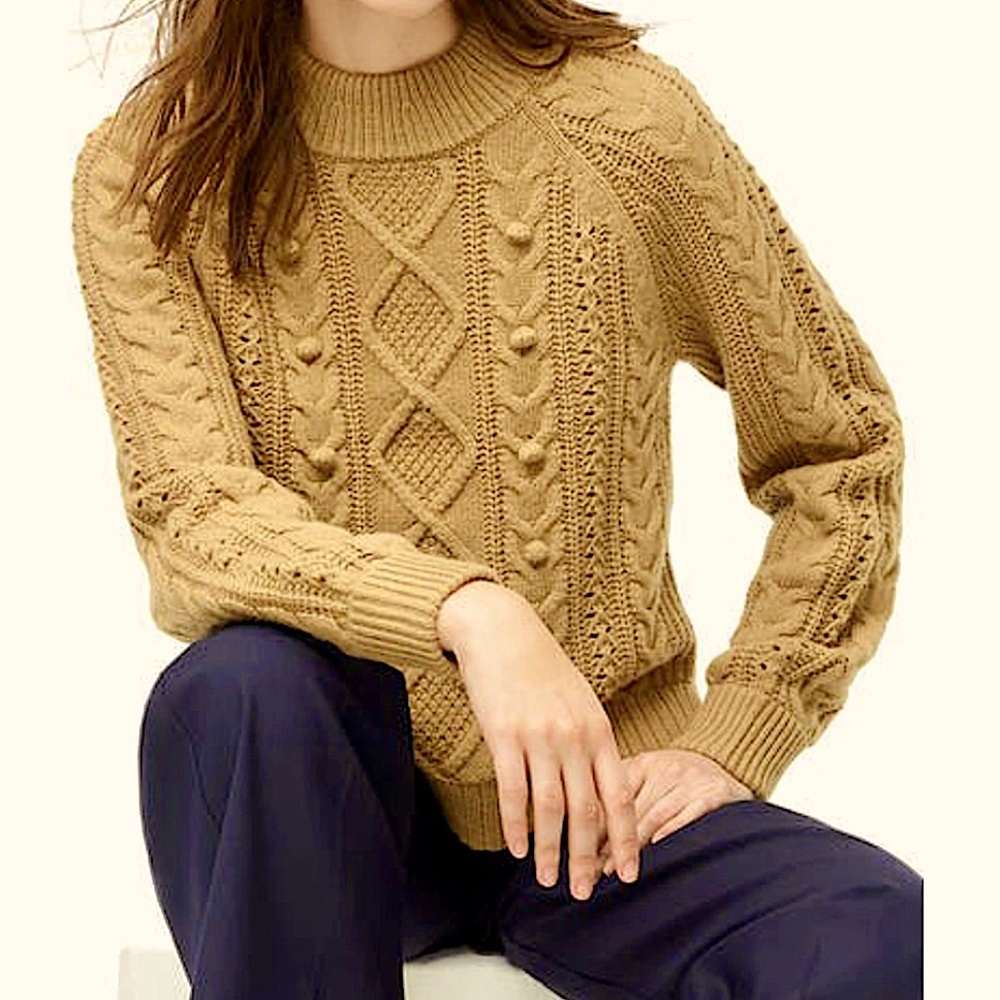 J. Crew Azra Pom Pom Cable Knit Lambswool Blend Pullover Sweater - Picture 5 of 16